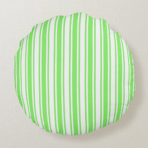 Lime green and white candy stripes round cushion