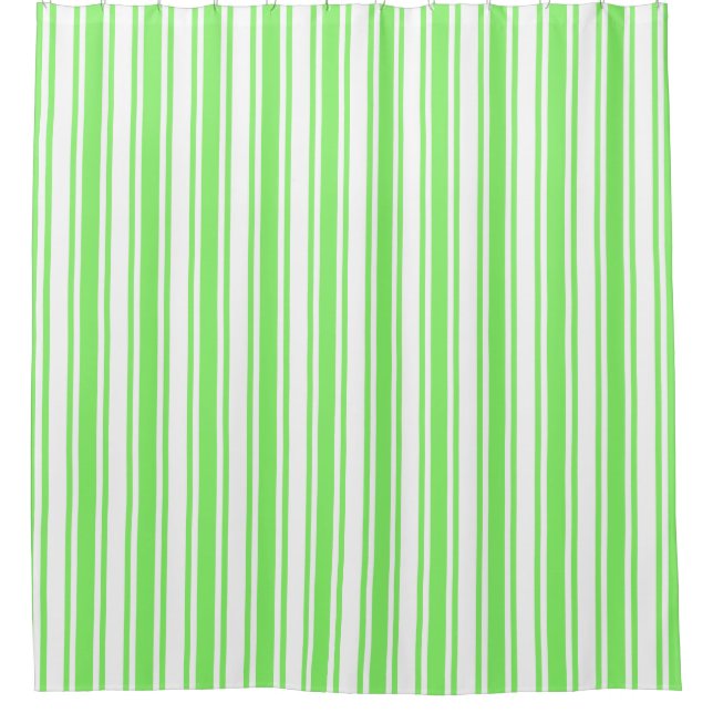 Lime green and white candy stripes shower curtain (Front)