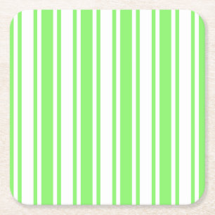 Lime green and white candy stripes square paper coaster