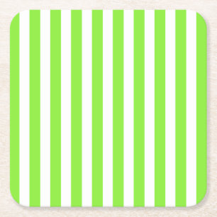 Lime green and white candy stripes square paper coaster