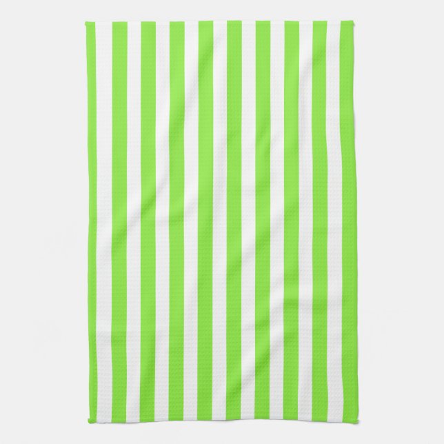 Lime green and white candy stripes tea towel (Vertical)