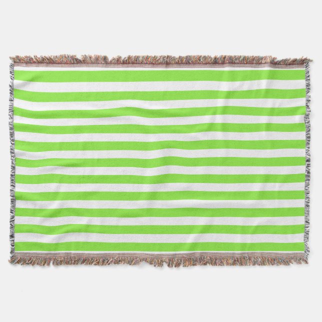 Lime green and white candy stripes throw blanket (Front)