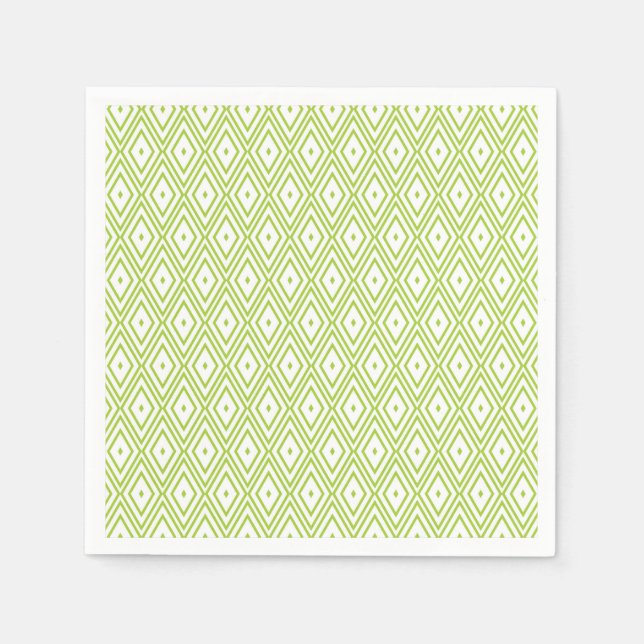 Lime Green and White Diamond Paper Napkins (Front)