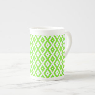 Lime green and white diamond pattern bone china mug