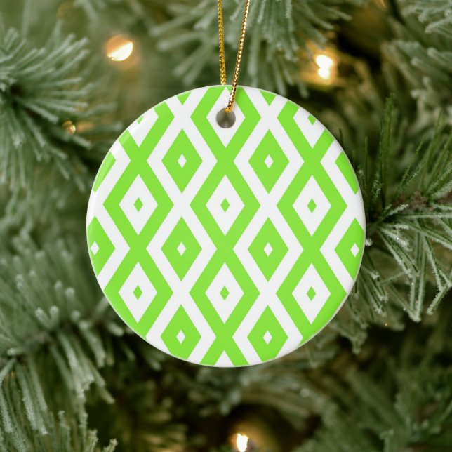 Lime green and white diamond pattern ceramic tree decoration (Tree)