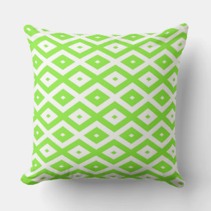 Lime green and white diamond pattern cushion