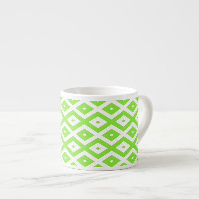 Lime green and white diamond pattern espresso cup (Front Right)
