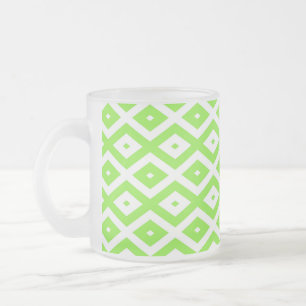 Lime green and white diamond pattern frosted glass coffee mug