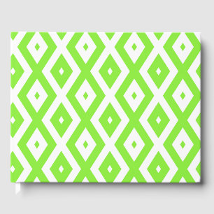 Lime green and white diamond pattern guest book