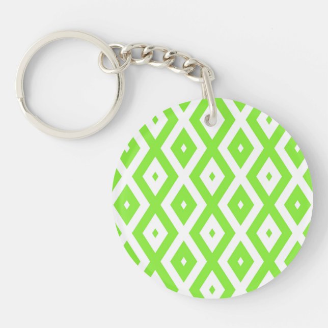 Lime green and white diamond pattern key ring (Front)