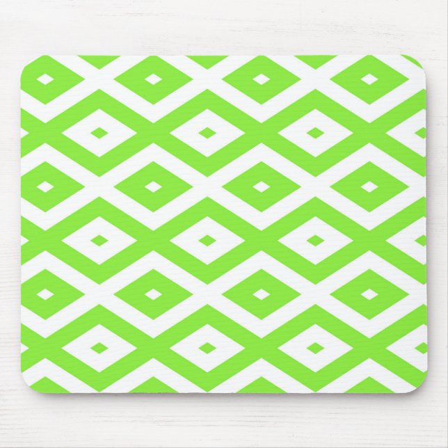 Lime green and white diamond pattern mouse mat (Front)