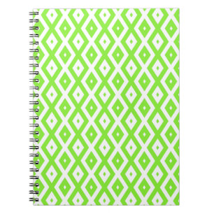 Lime green and white diamond pattern notebook