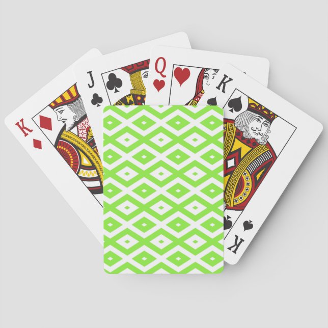 Lime green and white diamond pattern playing cards (Back)