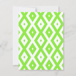 Lime green and white diamond pattern RSVP card