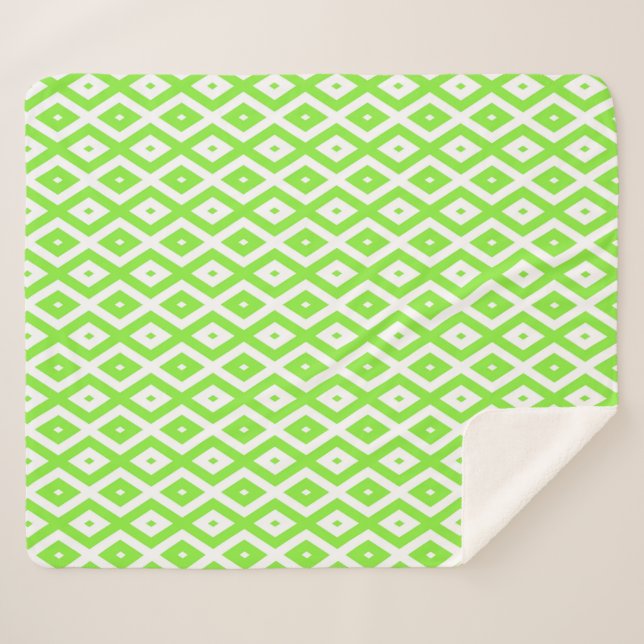 Lime green and white diamond pattern sherpa blanket (Front (Horizontal))