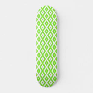Lime green and white diamond pattern skateboard