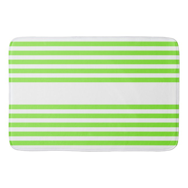 Lime green and white five stripes pattern bath mat (Front)