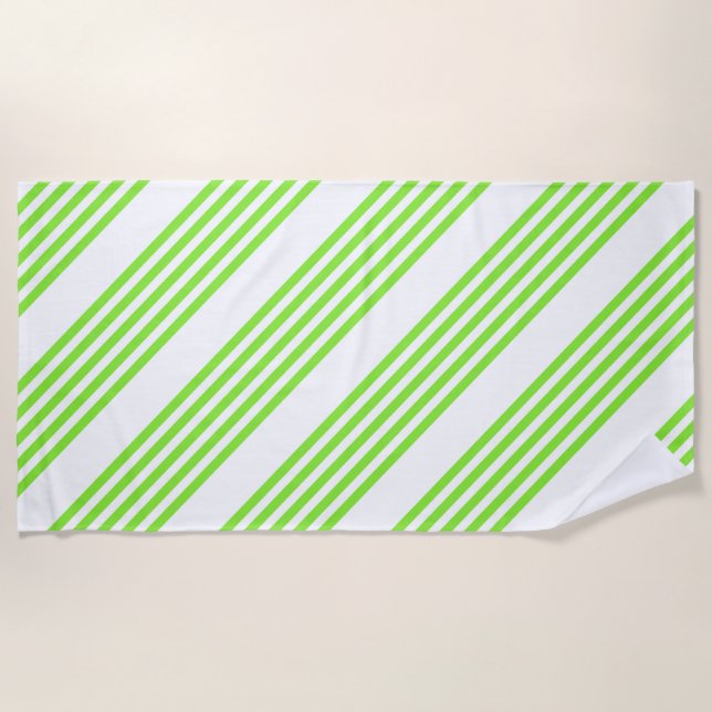 Lime green and white five stripes pattern beach towel (Front)