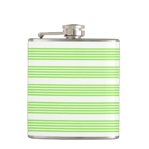 Lime green and white five stripes pattern hip flask