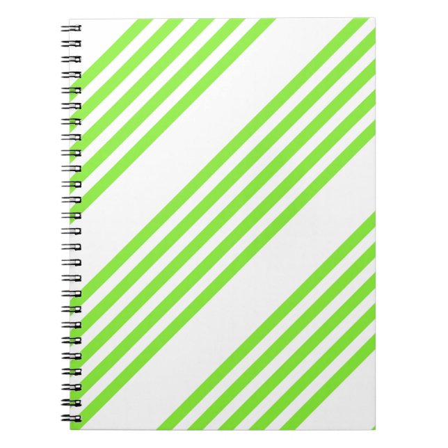 Lime green and white five stripes pattern notebook (Front)