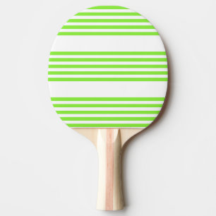 Lime green and white five stripes pattern ping pong paddle