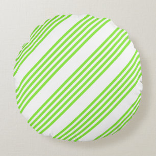 Lime green and white five stripes pattern round cushion