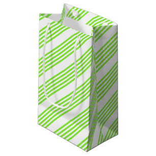 Lime green and white five stripes pattern small gift bag