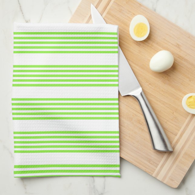 Lime green and white five stripes pattern tea towel (Quarter Fold)