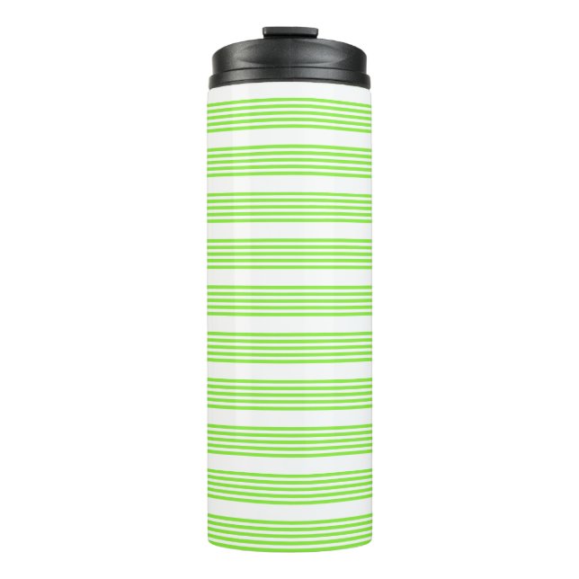 Lime green and white five stripes pattern thermal tumbler (Front)