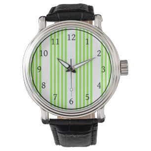 Lime green and white five stripes pattern watch