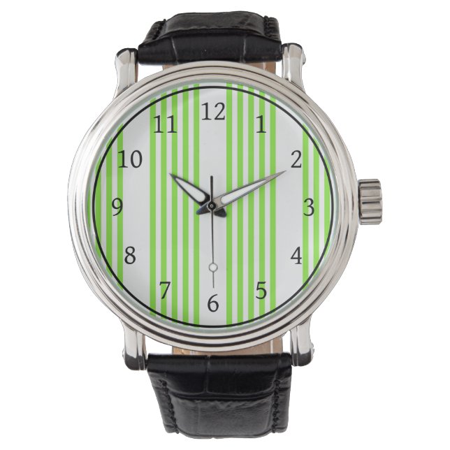 Lime green and white five stripes pattern watch (Front)