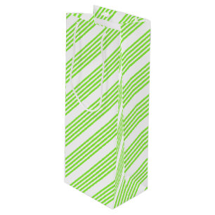 Lime green and white five stripes pattern wine gift bag