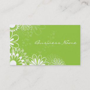 Lime Green and White Floral Business Card