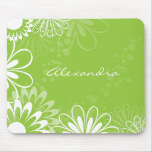 Lime Green and White Floral Mousepad