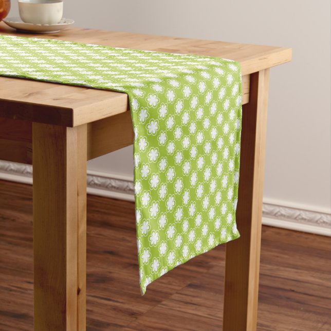 Lime Green and White Flower Pattern Short Table Runner (In Situ)