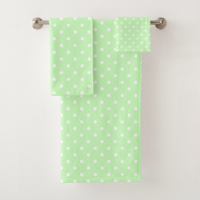 Lime Green and White Polka Dots Bath Towel Set (Insitu)