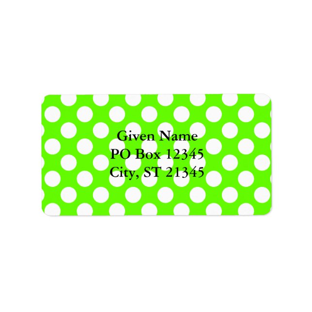 Lime Green and White Polka Dots Label (Front)