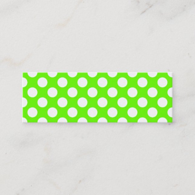 Lime Green and White Polka Dots Mini Business Card (Front)