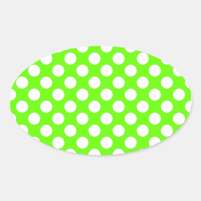 Lime Green and White Polka Dots Oval Sticker (Front)