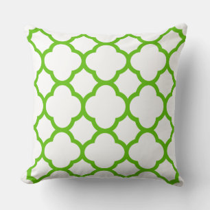 Lime Green and White Reversed Quatrefoil Pattern Cushion
