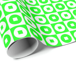Lime Green and White Square Circle Wrapping Paper