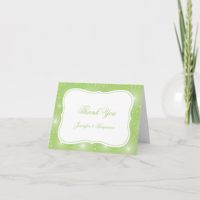 Lime Green and White Starbursts Thank You Card (Front)