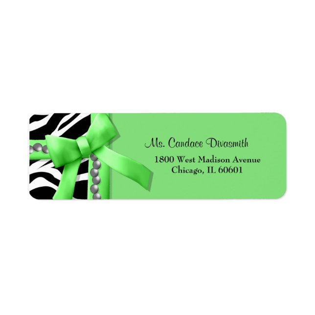Lime Green And White Zebra Stripe With Silver Gems (Front)