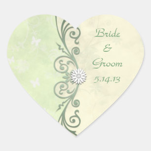 Lime Green and Yellow Spring Floral Wedding Heart Sticker