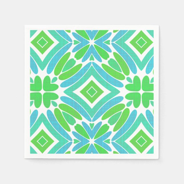Lime Green Aqua Turquoise Retro Fantasy Pattern Napkin (Front)