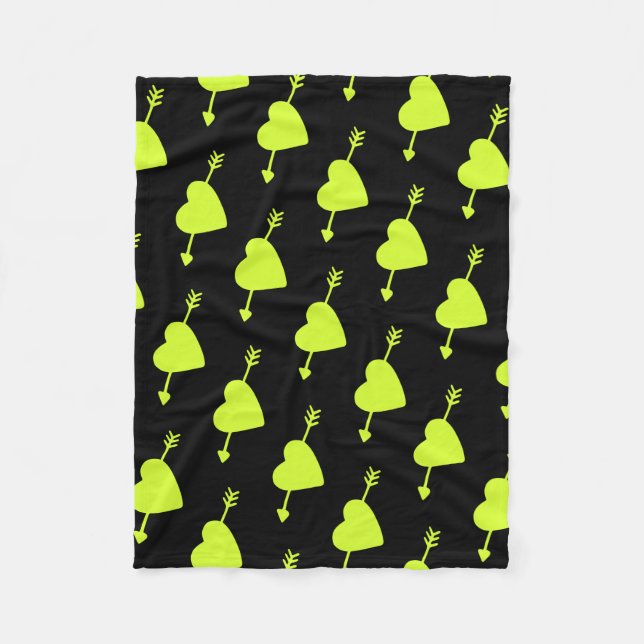 Lime Green Arrowed Heart Fleece Blanket (Front)