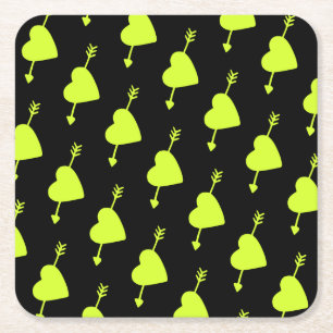 Lime Green Arrowed Heart Square Paper Coaster