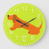 Lime Green Art Clock: John Dyer Sausage Dog Design