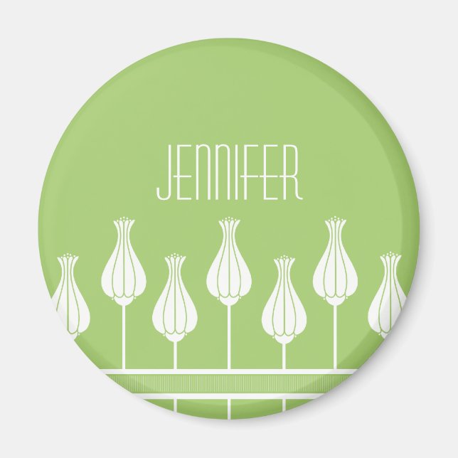 Lime Green Art Deco Floral Magnet (Front)