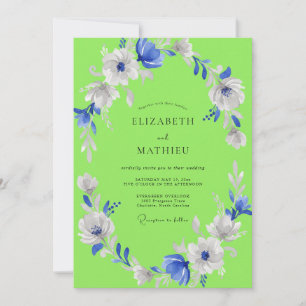 Lime Green Artistic Bloom Wedding Invitation